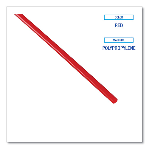 Boardwalk Single-Tube Stir-Straws,5.25", Polypropylene, Red, 1,000/Pack, 10 Packs/Carton (BWKSTRU525R10)