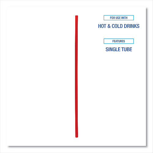 Boardwalk Single-Tube Stir-Straws,5.25", Polypropylene, Red, 1,000/Pack, 10 Packs/Carton (BWKSTRU525R10)