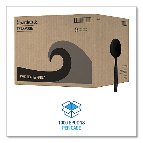 Boardwalk Heavyweight Polypropylene Cutlery, Teaspoon, Black, 1000/Carton (BWKTEAHWPPBLA)