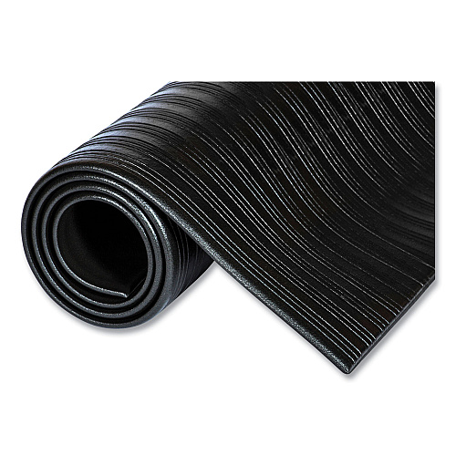 Crown Mats Ribbed Vinyl Anti-Fatigue Mat, Rectangular, Black Ribbed Surface, 36" x 12 ft (FL3612BK)