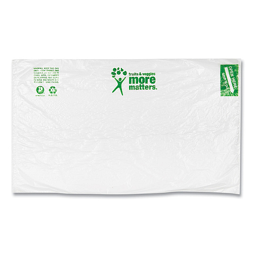 Inteplast Group Produce Bags, Fruits and Veggies - More Matters Labeling, 0.35 mil, 12" x 20", Clear, 875 Bags/Roll, 4 Rolls/Carton (PHMORE20NS)