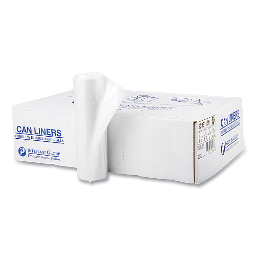Inteplast Group High-Density Commercial Can Liners, 30 gal, 10 mic, 30" x 37", Clear, Interleaved Roll, 25 Bags/Roll, 20 Rolls/Carton (S303710N)