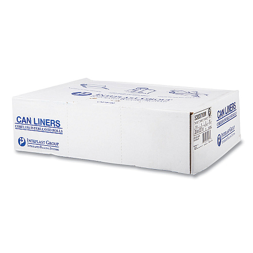 Inteplast Group High-Density Commercial Can Liners, 30 gal, 10 mic, 30" x 37", Clear, Interleaved Roll, 25 Bags/Roll, 20 Rolls/Carton (S303710N)
