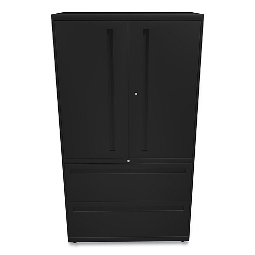HON Brigade 700 Series Lateral File, Three-Shelf Enclosed Storage, 2 Legal/Letter-Size File Drawers, Black, 36" x 18" x 64.25" (785LSP)