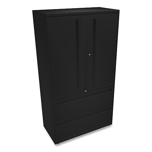 HON Brigade 700 Series Lateral File, Three-Shelf Enclosed Storage, 2 Legal/Letter-Size File Drawers, Black, 36" x 18" x 64.25" (785LSP)