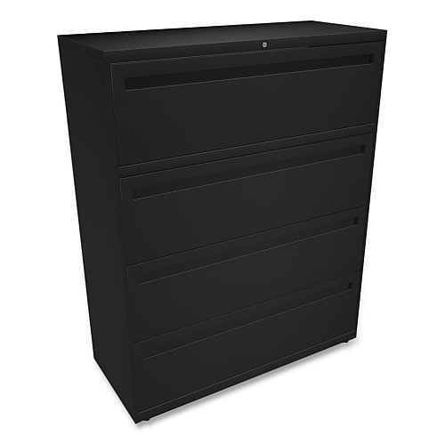 HON Brigade 700 Series Lateral File, 4 Legal/Letter-Size File Drawers, Black, 42" x 18" x 52.5" (794LP)