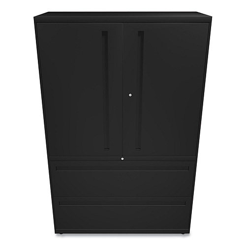 HON Brigade 700 Series Lateral File, Three-Shelf Enclosed Storage, 2 Legal/Letter-Size File Drawers, Black, 42" x 18" x 64.25" (795LSP)