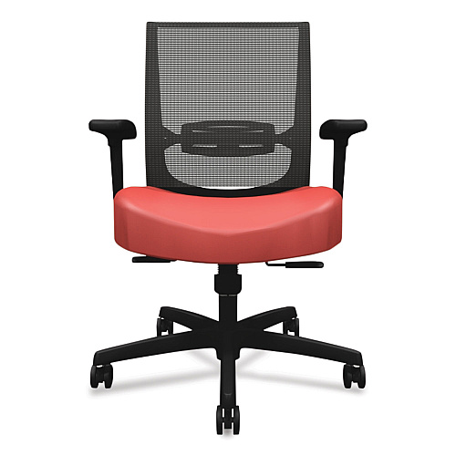 HON Convergence Mid-Back Task Chair, Synchro-Tilt and Seat Glide, Supports Up to 275 lb, Red Seat, Black Back/Base (CMY1ACU67)