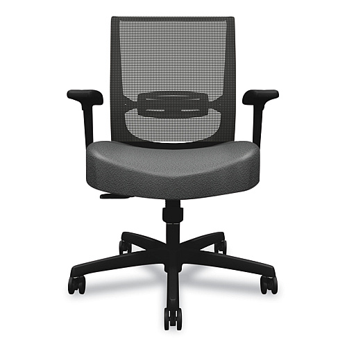 HON Convergence Mid-Back Task Chair, Swivel-Tilt, Supports Up to 275 lb, 16.5" to 21" Seat Height, Iron Ore Seat, Black Back/Base (CMZ1ACU19)