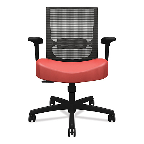 HON Convergence Mid-Back Task Chair, Swivel-Tilt, Supports Up to 275 lb, 16.5" to 21" Seat Height, Red Seat, Black Back/Base (CMZ1ACU67)
