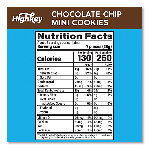 HighKey Chocolate Chip Cookies, 2 oz, Bag, 6/Carton (60000270)