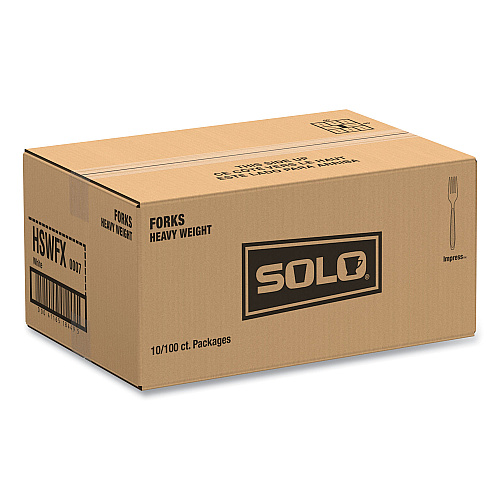 SOLO Impress Heavyweight Full-Length Polystyrene Cutlery, Fork, White, 100/Box, 10 Boxes/Carton (HSWFX0007)