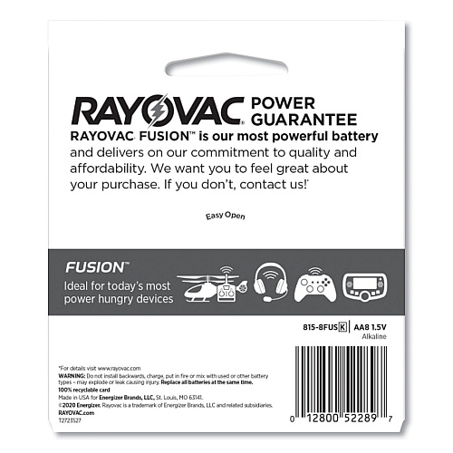 Rayovac Fusion Advanced Alkaline AA Batteries, 8/Pack For Multipurpose - AA - 8 / Pack (8158TFUSK)