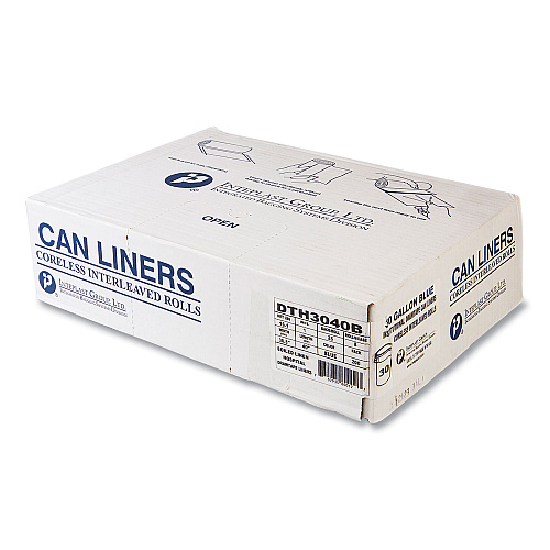 Inteplast Group Draw-Tuff Institutional Draw-Tape Can Liners, Drawstring, 30 gal, 1 mil, 30.5" x 40", Blue, 25 Bags/Roll, 8 Rolls/Carton (DTH3040B)