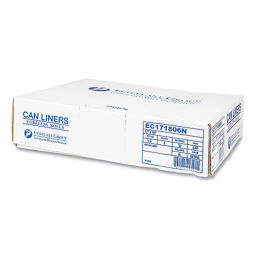 Inteplast Group High-Density Commercial Can Liners, 4 gal, 6 mic, 17" x 18", Clear, Perforated Roll, 50 Bags/Roll, 40 Rolls/Carton (EC171806N)