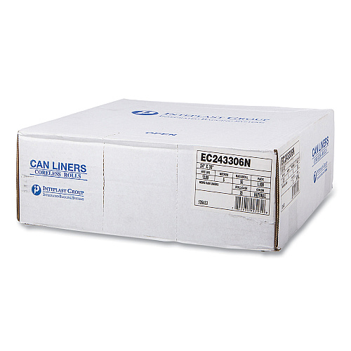 Inteplast Group High-Density Commercial Can Liners, 16 gal, 6 mic, 24" x 33", Natural, Perforated Roll, 50 Bags/Roll, 20 Rolls/Carton (EC243306N)