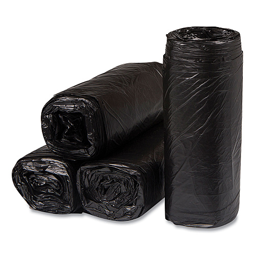 Inteplast Group High-Density Commercial Can Liners, 16 gal, 8 mic, 24" x 33", Black, Interleaved Roll, 50 Bags/Roll, 20 Rolls/Carton (S243308K)
