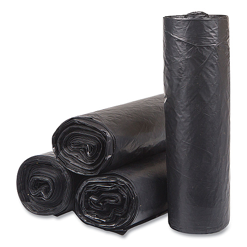 Inteplast Group High-Density Commercial Can Liners, 33 gal, 16 mic, 33" x 40", Black, Interleaved Roll, 25 Bags/Roll, 10 Rolls/Carton (S334016K)