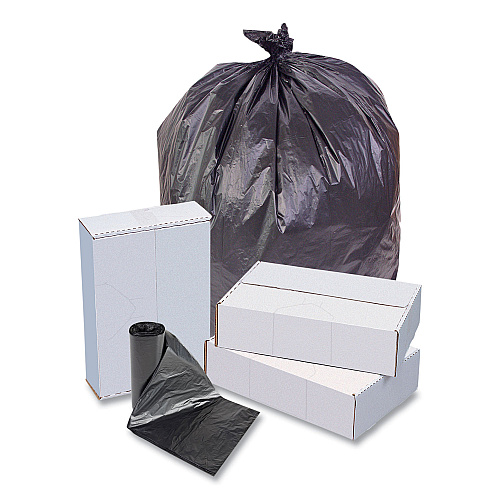 Inteplast Group High-Density Commercial Can Liners, 33 gal, 22 mic, 33" x 40", Black, Interleaved Roll, 25 Bags/Roll, 10 Rolls/Carton (S334022K)