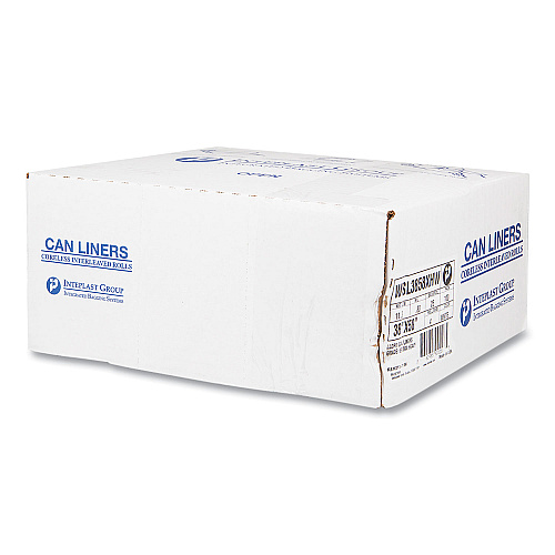 Inteplast Group High-Density Commercial Can Liners, 55 gal, 17 mic, 36" x 60", Clear, Interleaved Roll, 25 Bags/Roll, 8 Rolls/Carton (S366017N)