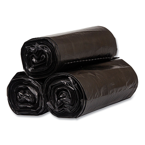Inteplast Group High-Density Commercial Can Liners, 60 gal, 17 mic, 38" x 60", Black, Interleaved Roll, 25 Bags/Roll, 8 Rolls/Carton (S386017K)