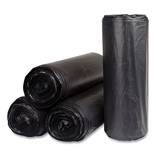 Inteplast Group High-Density Commercial Can Liners, 60 gal, 22 mic, 38" x 60", Black, Interleaved Roll, 25 Bags/Roll, 6 Rolls/Carton (S386022K)