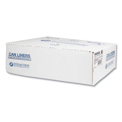 Inteplast Group High-Density Commercial Can Liners, 60 gal, 22 mic, 38" x 60", Black, Interleaved Roll, 25 Bags/Roll, 6 Rolls/Carton (S386022K)