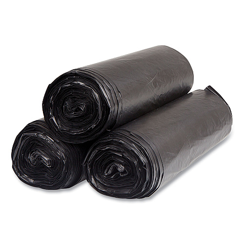 Inteplast Group High-Density Commercial Can Liners, 60 gal, 22 mic, 38" x 60", Black, Interleaved Roll, 25 Bags/Roll, 6 Rolls/Carton (S386022K)