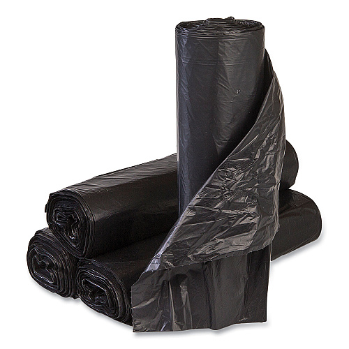 Inteplast Group High-Density Commercial Can Liners, 45 gal, 12 mic, 40" x 48", Black, Interleaved Roll, 25 Bags/Roll, 10 Rolls/Carton (S404812K)