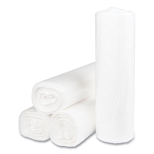 Inteplast Group High-Density Commercial Can Liners, 45 gal, 14 mic, 40" x 48", Clear, Interleaved Roll, 25 Bags/Roll, 10 Rolls/Carton (S404814N)