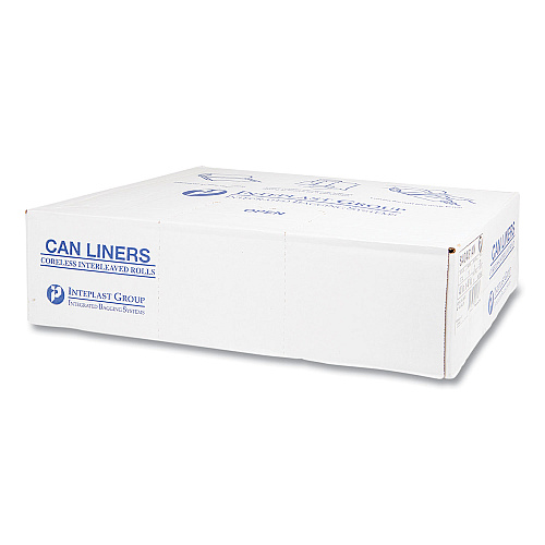 Inteplast Group High-Density Commercial Can Liners, 45 gal, 14 mic, 40" x 48", Clear, Interleaved Roll, 25 Bags/Roll, 10 Rolls/Carton (S404814N)