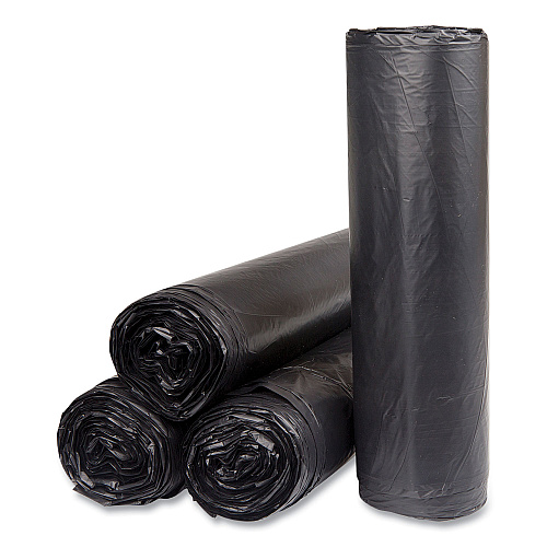 Inteplast Group High-Density Commercial Can Liners, 45 gal, 16 mic, 40" x 48", Black, Interleaved Roll, 25 Bags/Roll, 10 Rolls/Carton (S404816K)