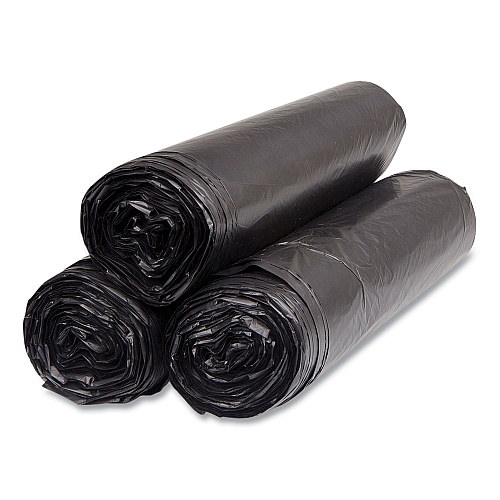 Inteplast Group High-Density Commercial Can Liners, 45 gal, 16 mic, 40" x 48", Black, Interleaved Roll, 25 Bags/Roll, 10 Rolls/Carton (S404816K)