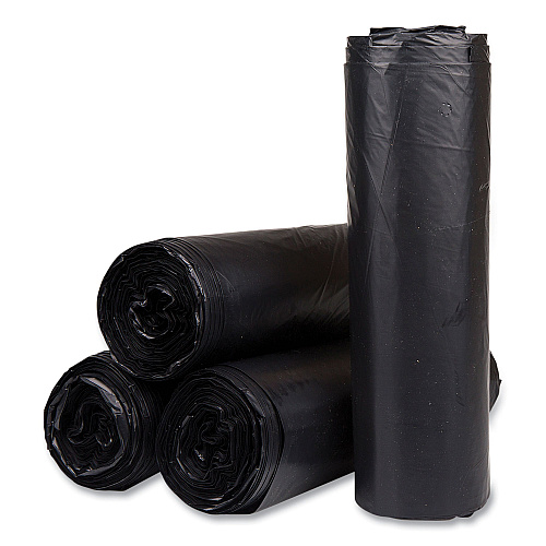 Inteplast Group High-Density Commercial Can Liners, 45 gal, 22 mic, 40" x 48", Black, Interleaved Roll, 25 Bags/Roll, 6 Rolls/Carton (S404822K)