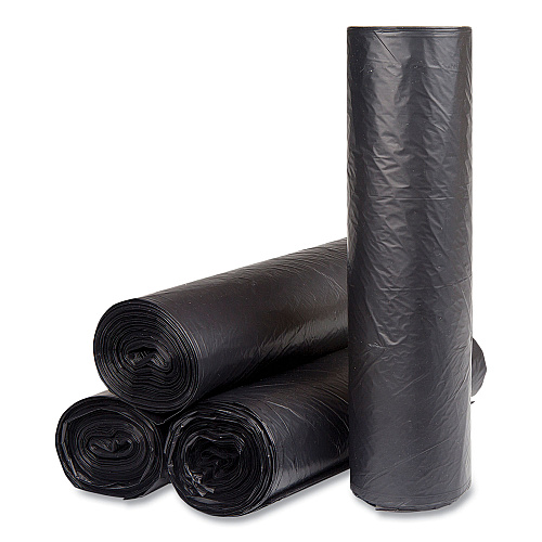 Inteplast Group High-Density Commercial Can Liners, 60 gal, 16 mic, 43" x 48", Black, Interleaved Roll, 25 Bags/Roll, 8 Rolls/Carton (S434816K)