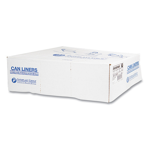 Inteplast Group High-Density Commercial Can Liners, 60 gal, 16 mic, 43" x 48", Black, Interleaved Roll, 25 Bags/Roll, 8 Rolls/Carton (S434816K)
