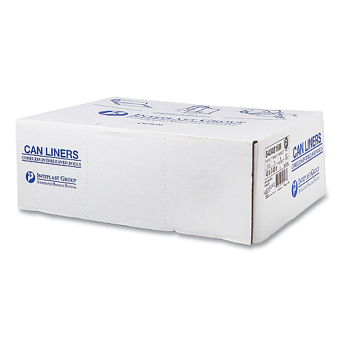 Inteplast Group High-Density Commercial Can Liners, 60 gal, 16 mic, 43" x 48", Natural, Interleaved Roll, 25 Bags/Roll, 8 Rolls/Carton (S434816N)