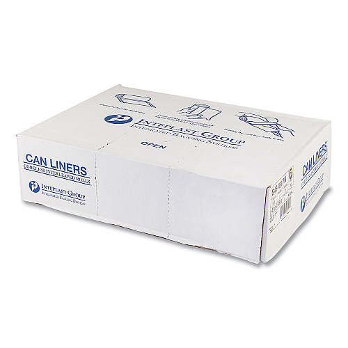 Inteplast Group High-Density Commercial Can Liners, 60 gal, 17 mic, 43" x 48", Clear, Interleaved Roll, 25 Bags/Roll, 8 Rolls/Carton (S434817N)