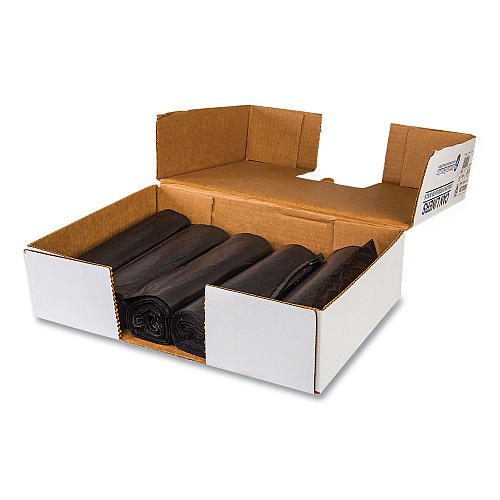 Inteplast Group High-Density Commercial Can Liner Value Pack, 60 gal, 19 mic, 43" x 46", Black, Interleaved Roll, 25 Bags/Roll, 6 Rolls/CT (VALH4348K22)