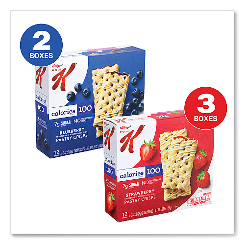 Kellogg's Special K Pastry Crisps, (36) Strawberry; (24) Blueberry, 0.88 oz, 2/Pouch, 30 Pouches/Carton (22001007)