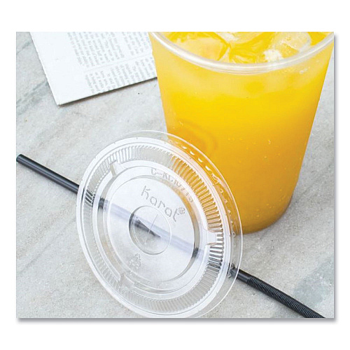 Karat PET Lids, Flat with Straw Slot, Fits 32 oz Cold Cups, Clear 500/Carton (CKC107TS)
