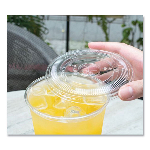 Karat PET Lids, Flat with Straw Slot, Fits 32 oz Cold Cups, Clear 500/Carton (CKC107TS)