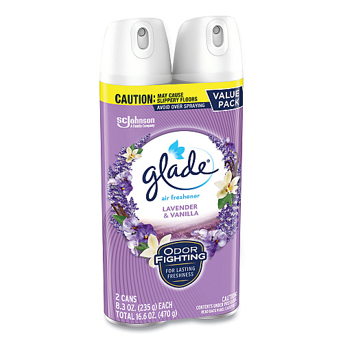 Glade Air Freshener, Lavender & Vanilla, Scent, 8.3 oz Aerosol Spray, 2/Pack, 3 Packs/Carton (357477)