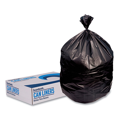 Boardwalk Low-Density Waste Can Liners, 23 gal, 0.9 mil, 28" x 45", Black, Perforated Roll, 25 Bags/Roll, 8 Rolls/Carton (BWK2845SJB)