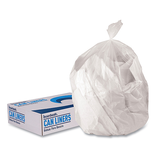 Boardwalk Low-Density Waste Can Liners, 23 gal, 0.9 mil, 28" x 45", Clear, Perforated Roll, 25 Bags/Roll, 8 Rolls/Carton (BWK2845SJC)