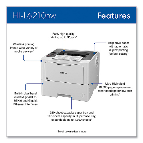 Brother HL-L6210DW Business Monochrome Laser Printer