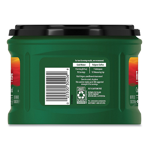 Folgers Ground Coffee, Classic Roast Decaffeinated, Ground, 19.2 oz, Can, 6/Carton (00374CT)