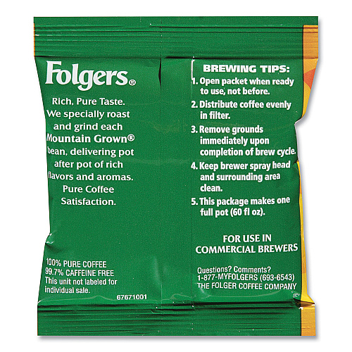 Folgers Ground Coffee, Fraction Pack, Classic Roast Decaf, 1.5oz, 42/Carton (06433)