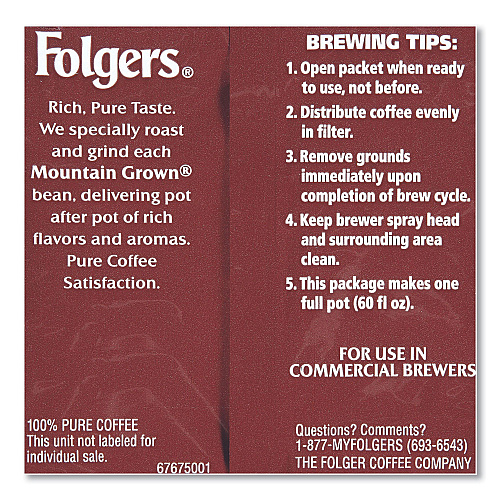 Folgers Coffee, Fraction Pack, Gourmet Supreme, 1.75oz, 42/Carton (06437)