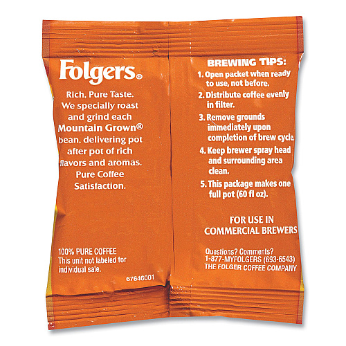 Folgers Coffee, 100% Colombian, Ground, 1.75oz Fraction Pack, 42/Carton (06451)